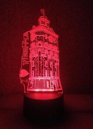 3d-світильник вінниця вежа, 3д-нічник, кілька підсвіток (на пульті), подарунок пам'ятки
