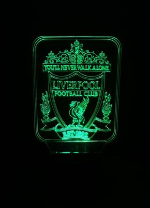 3d-светильник фк ливерпуль, 3д-ночник, несколько подсветок (батарейка+220в), подарок футбольному фанату