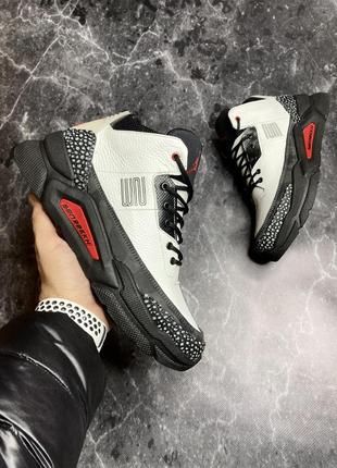 Зимние мужские ботинки jordan white black (мех) 40