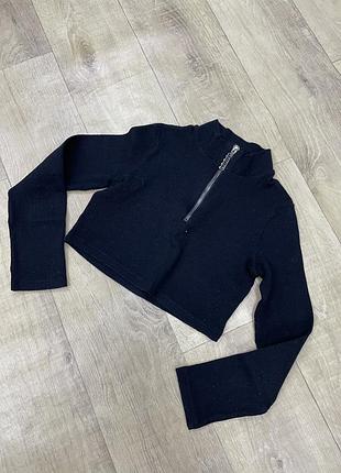 Кроп-топ, лонг в рубчик, лонгслів з блискавкою вкорочений