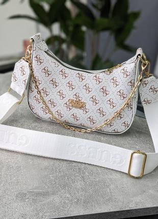 Сумка женская  guess багет  белая гесс