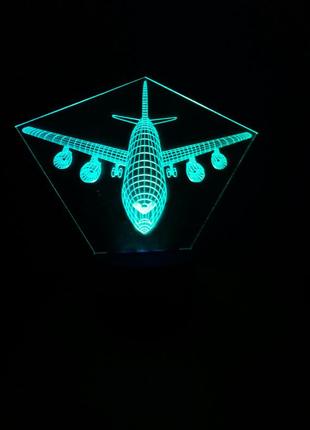 3d-светильник самолет пассажирский, 3д-ночник, несколько подсветок (на пульте), подарок для летчика