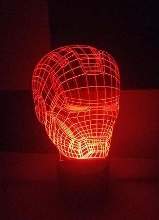 3d-світильник шолом залізної людини, iron man, 3д-нічник, кілька підсвічувань (на батарейці)