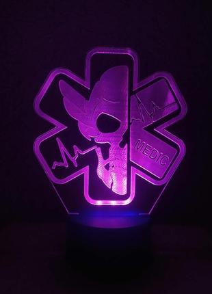 3d-светильник тактическая медицина, 3д-ночник, несколько подсветок (на батарейке)