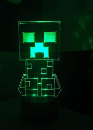 3d-светильник крипер майнкрафт minecraft, 3д-ночник, несколько подсветок (на пульте)
