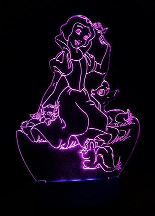 3d-світильник білосніжка, 3д-нічник, кілька підсвічувань (на пульті)