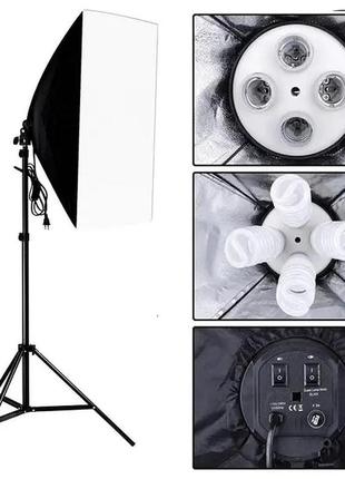 Софтбокс + штатив + адаптер на 4 патрона