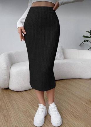 Теплая женская вязаная юбка макси из натуральной ткани 1029