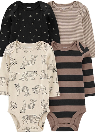 Carters комплект боди из 4 шт с длинным рукавом тигр полоска бодики