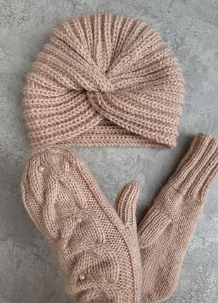 Шапочка чалма тюрбан теплая женская шапочка чалма молочная чалма розовая черная вязаная шапочка