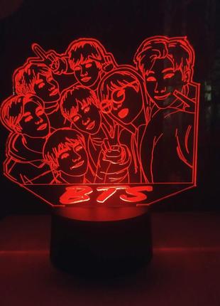 3d-светильник бтс bts, 3д-ночник, несколько подсветок (на bluetooth), подарок