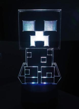 3d-светильник крипер майнкрафт minecraft, 3д-ночник, несколько подсветок (батарейка+220в)