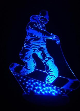 3d-світильник сноубордист, 3д-нічник, кілька підсвічувань (на пульті)