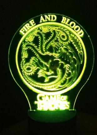 3d-світильник будинок таргаріенов (гра престолів, game of thrones), 3д-нічник, кілька підсвічувань (на пульті)