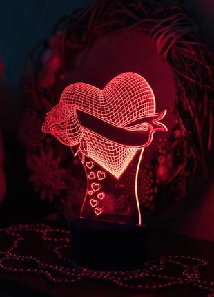 3d-світильник серце з трояндою, 3д-нічник, кілька підсвічувань (на пульті)
