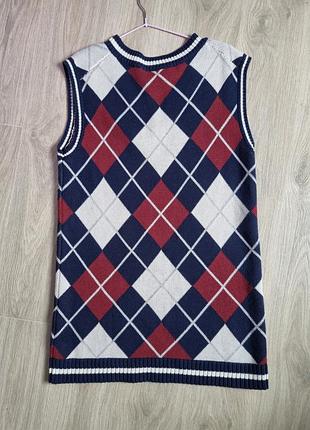 Теплое длинное хлопковое жилетка платье туника без рукавов безрукавка кофта вязаный...