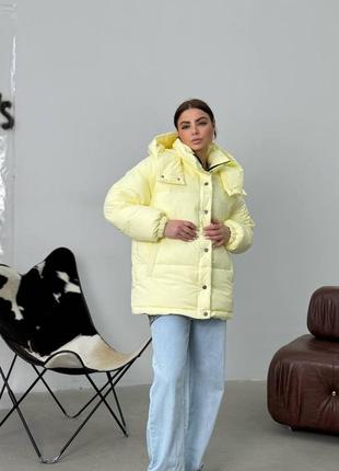 Теплая куртка-пуффер с капюшоном xs,s,m,l