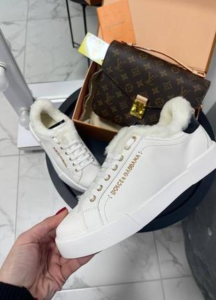 Кросівки на хутрі шкіра в стилі gucci білі