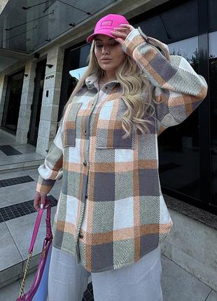 Сорочка твідова в смужку клітинку кремова беж графіт малина коричнева