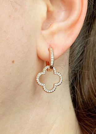 Позолоченные серьги-трансформеры в стиле ван клиф, van cleef, клевер, сережки, позолота