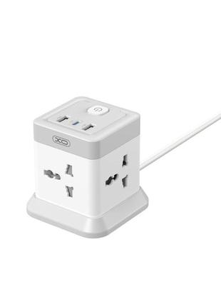 Kr мережевий подовжувач xo wl20 20w square socket 4ac +usb-a+1usb-c pd/qc 2m