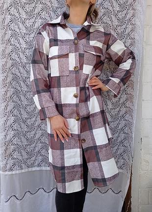 Стильное пальто рубашка в клетку