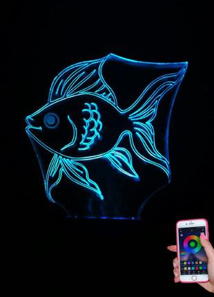 3d-світильник золота рибка, 3д-нічник, кілька підсвіток (на bluetooth), подарунок рибалці акваріумісту