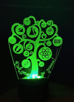 3d-світильник дерево знань, 3д-нічник, кілька підсвіток (на батарейці), подарунок вчителю