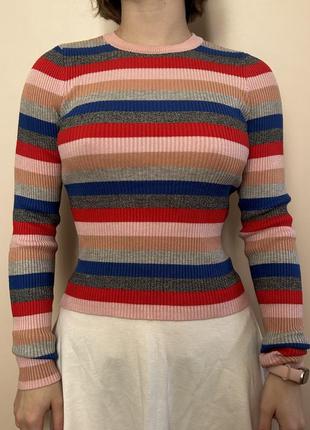 Лонгслив в полоску розовый