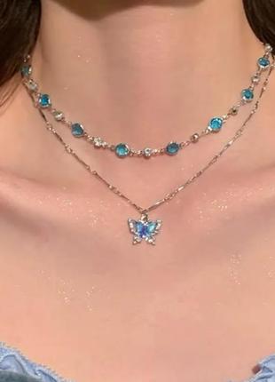 Набор чокер кристаллы + подвеска бабочка 2 украшения