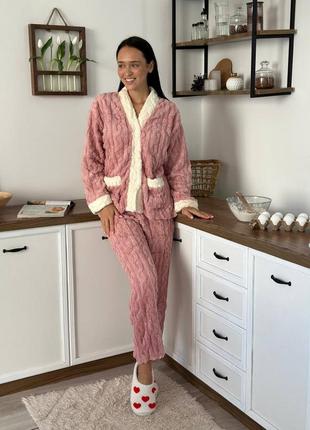 Піжама жіноча з pinterest кофта на ґудзиках і штани махра туреччина