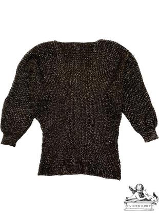 🛍️ черная пятница до конца ноября 🛍️ уютный свитер шоколадного цвета средней вязки украшен золотым люрексом с объемными рукавами 3/4