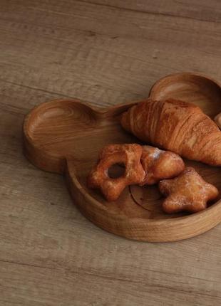 Дубова дитяча тарілка, тарілка оригінальна для харчування дітей в формі ведмедика