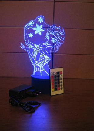 3d-светильник эльза frozen, 3д-ночник, несколько подсветок (на пульте), подарок маленькой девочке