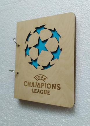 Дерев'яний блокнот "ліга чемпіонів" (на кільцях), щоденник з дерева, подарунок футболісту