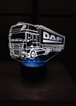 3d-светильник тягач грузовик даф daf, 3д-ночник, несколько подсветок (на пульте)