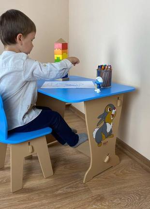 Детский стол-парта рисунок зайчик и стул медвежонок.для игры,рисования,учебы.