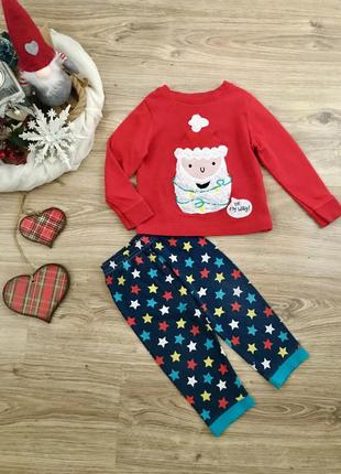 Набір р. 80-86 на 1-1,5 г. новорічний, кофта та штани, піжама, бавовна