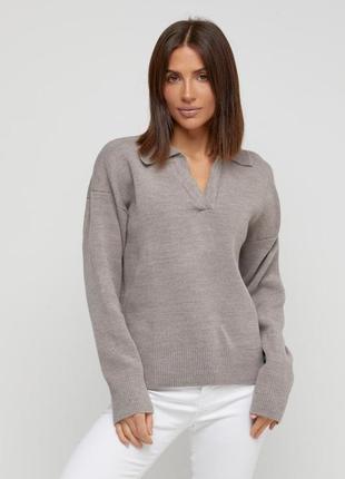 Кофейный свитер поло оверсайз свободного кроя с шерстью