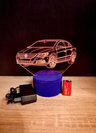 3d-светильник фольксваген, volkswagen, 3д-ночник, несколько подсветок (батарейка+220в)