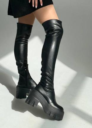 Массивные сапоги ботфорты на платформе натуральная кожа в стиле lamoda dollskill demonia зима осень демисезон мех байка кожа каблуки