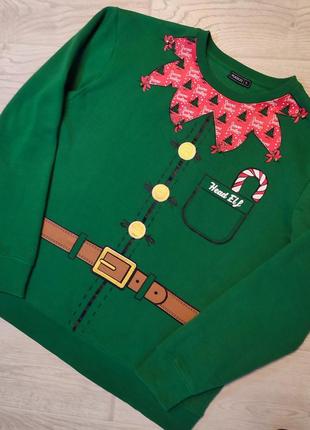 Джемпер новогодний, теплый на флисе, с колокольчиками