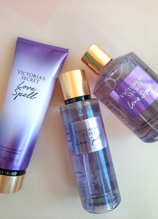 Подарунковий набір спрей, лосьйон, гель для душу victoria's secret love spell вікторія сікрет