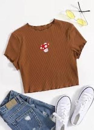 Топ майка короткая футболка гриб для девочки 11-12 лет