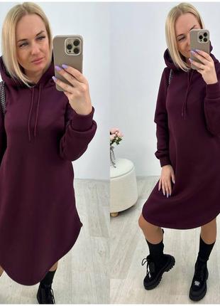 Теплое спортивное платье туника с капюшоном в расцветках рр 42-529 фото