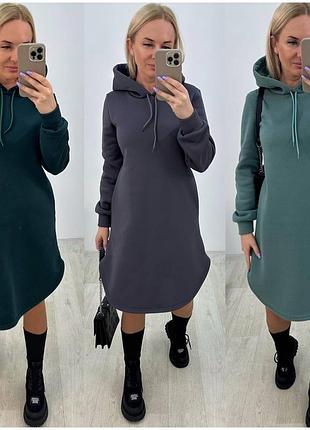 Теплое спортивное платье туника с капюшоном в расцветках рр 42-522 фото