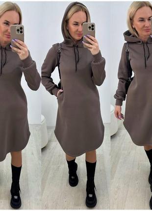 Теплое спортивное платье туника с капюшоном в расцветках рр 42-524 фото