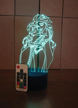 3d-светильник эльза и анна холодное сердце frozen, 3д-ночник, несколько подсветок (на пульте