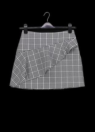 Юбка мини демисезонная с оборкой "river island" в клеточку, uk12/eur38.