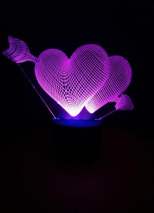 3d-светильник сердца со стрелой, 3д-ночник, несколько подсветок (на батарейке), романтический подарок
